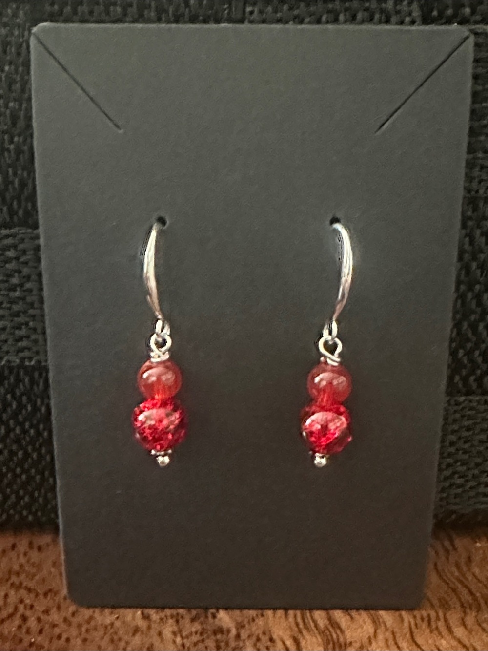 Handmade Ruby Red Glass Bead Drop Earrings